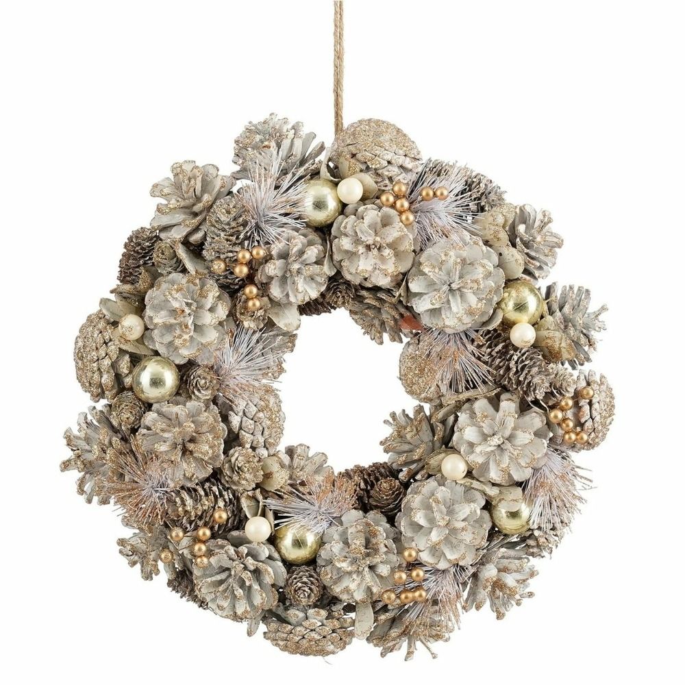 Mica decorations couronne de noël hanley h9 x ø45 cm -avec pommes de pin - couronne de porte, murale et table - décoration