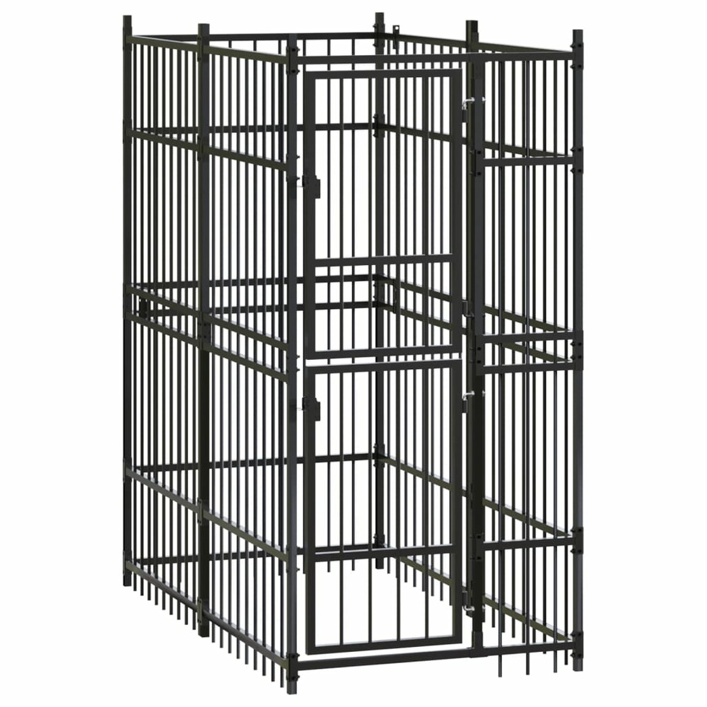 Chenil cage enclos pac animaux d'extérieur pour chiens acier 1,84 m² noir