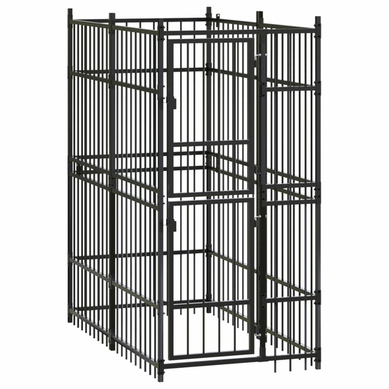 Chenil cage enclos pac animaux d'extérieur pour chiens acier 1,84 m² noir