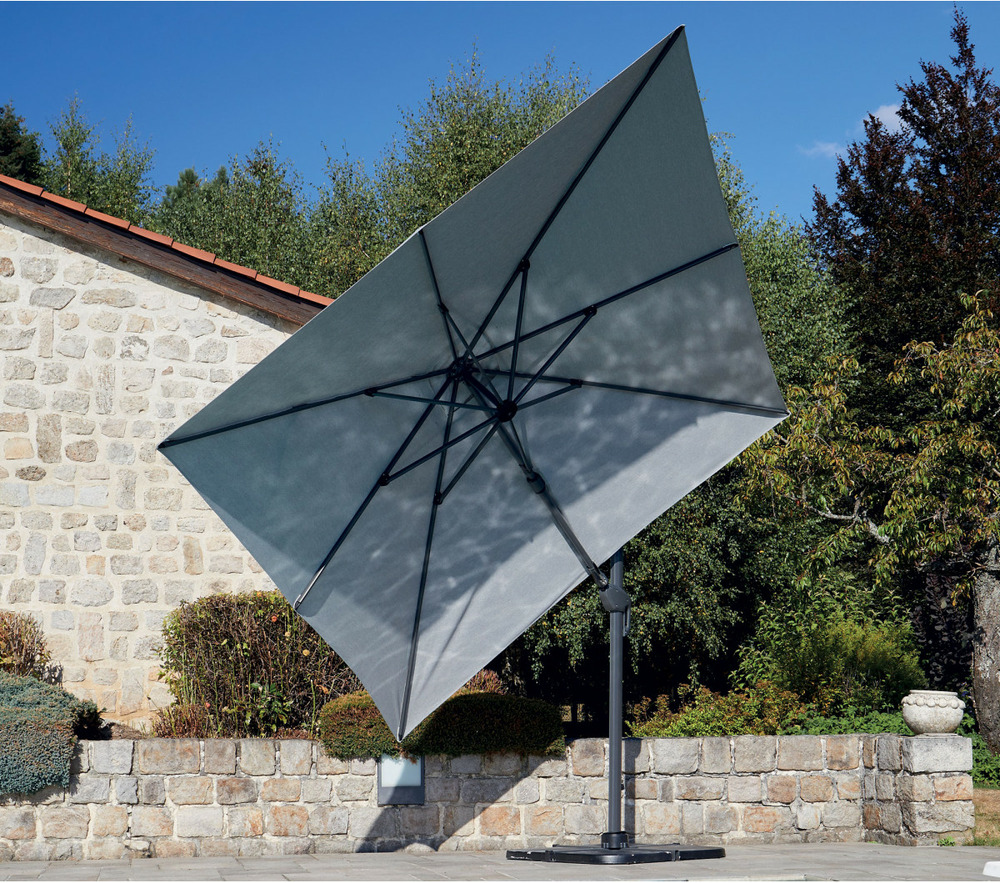 Parasol déporté 3x3m double inclinaison - gris perle - emeraude