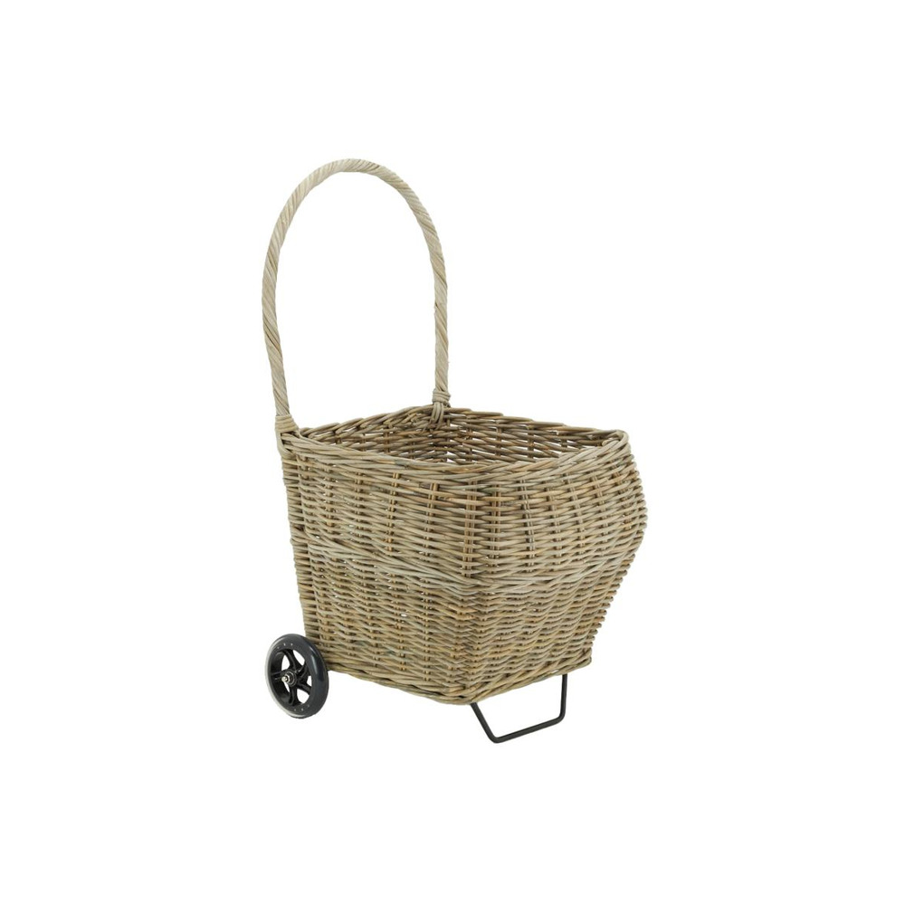 Chariot à bûches en rotin gris arrondi