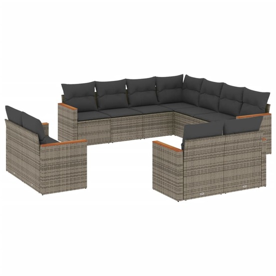 Salon de jardin 11 pcs avec coussins gris résine tressée
