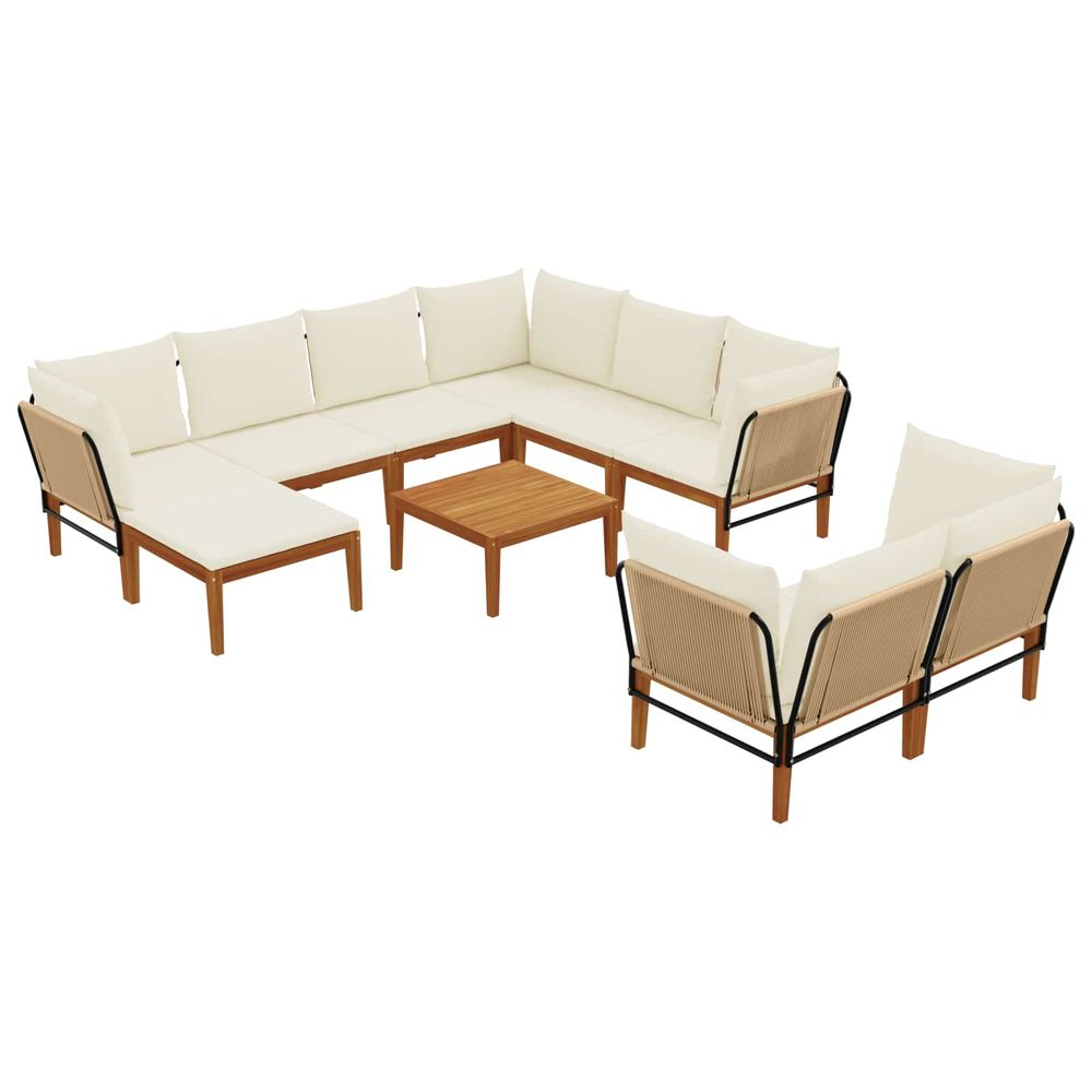 10 pc bois d'acacia massif et corde naturel