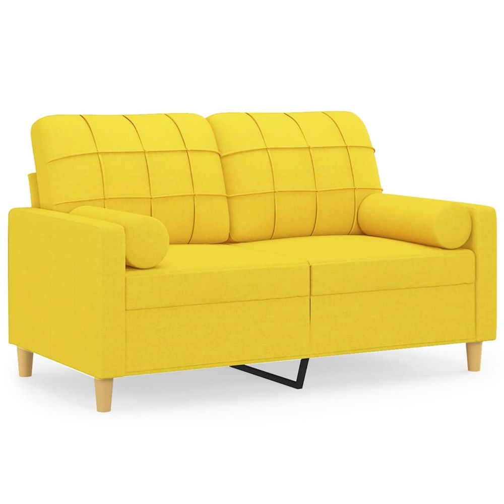 Canapé 2 places avec oreillers jaune clair 120 cm tissu