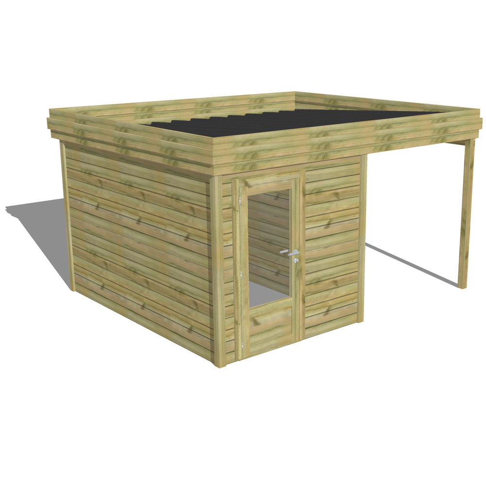 Abri de jardin bois pin traité autoclave 27mm - 4,14x3,44m / 14m2 - bac acier - abri français