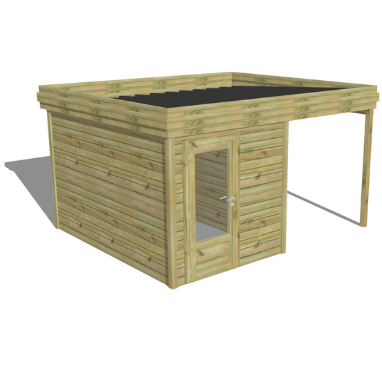 Abri de jardin bois pin traité autoclave 27mm - 4,14x3,44m / 14m2 - bac acier - abri français