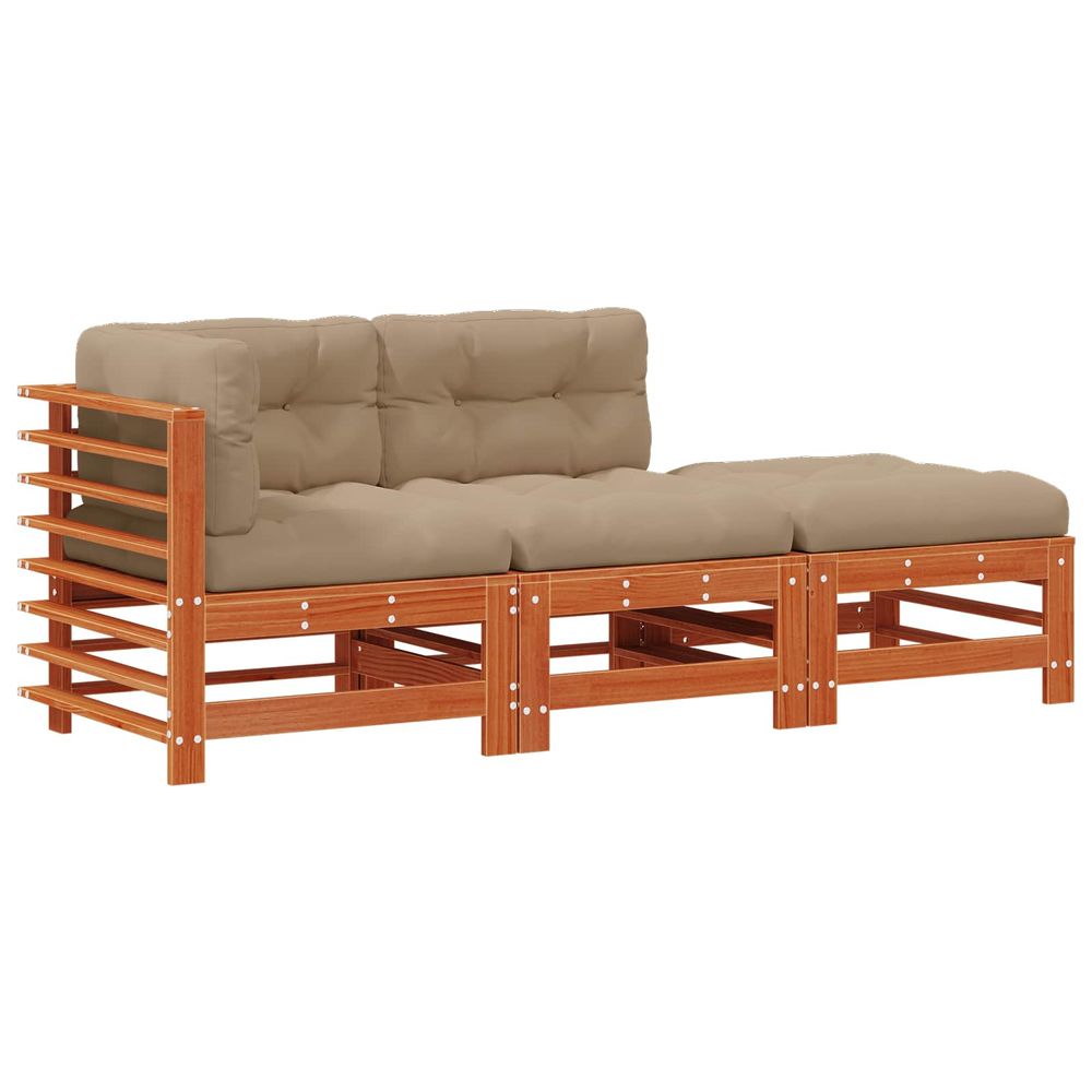 Ensemble de salon de jardin 3 pc brun cire bois de pin massif