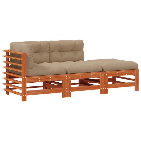 Ensemble de salon de jardin 3 pc brun cire bois de pin massif