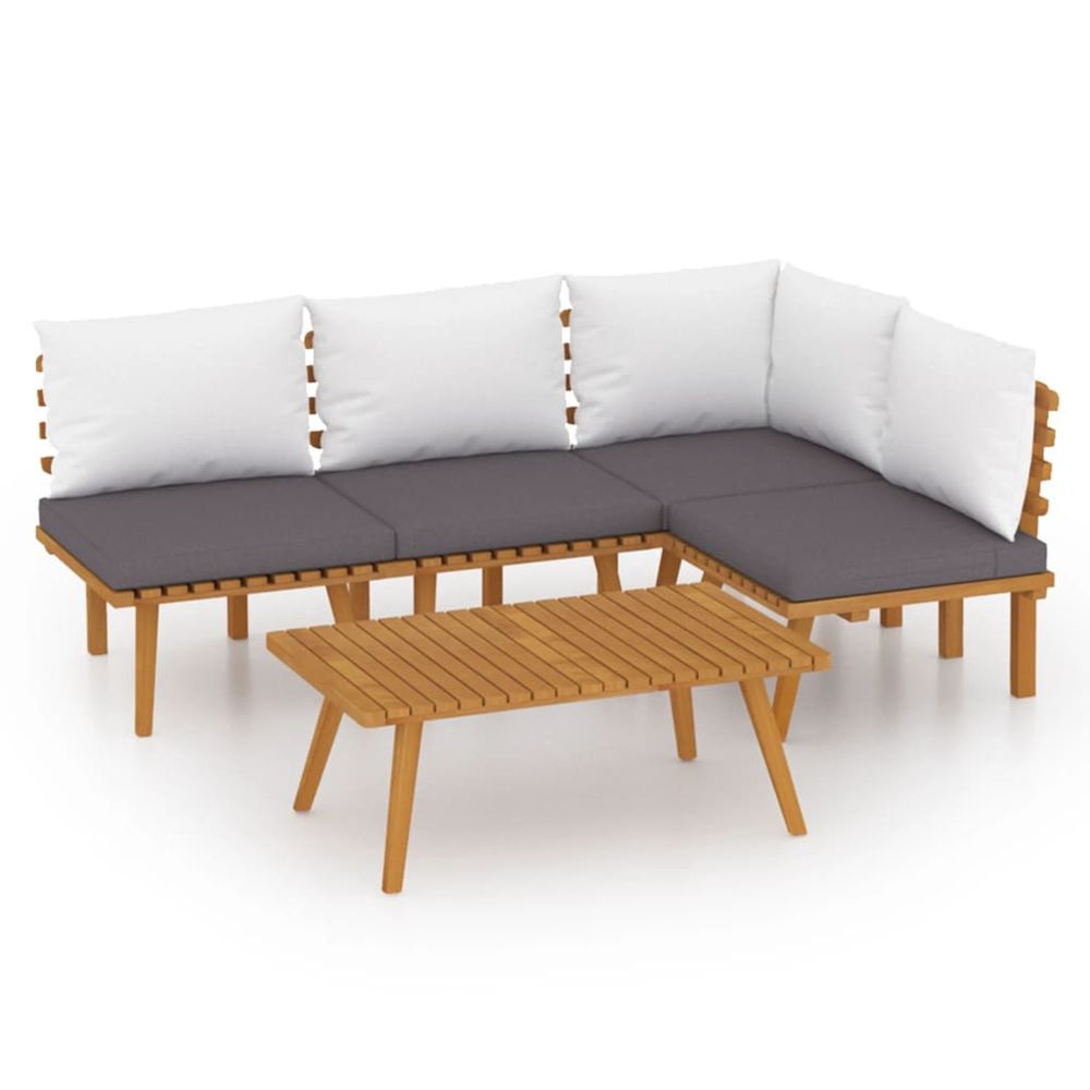 Salon de jardin 5 pcs avec coussins bois d'acacia solide