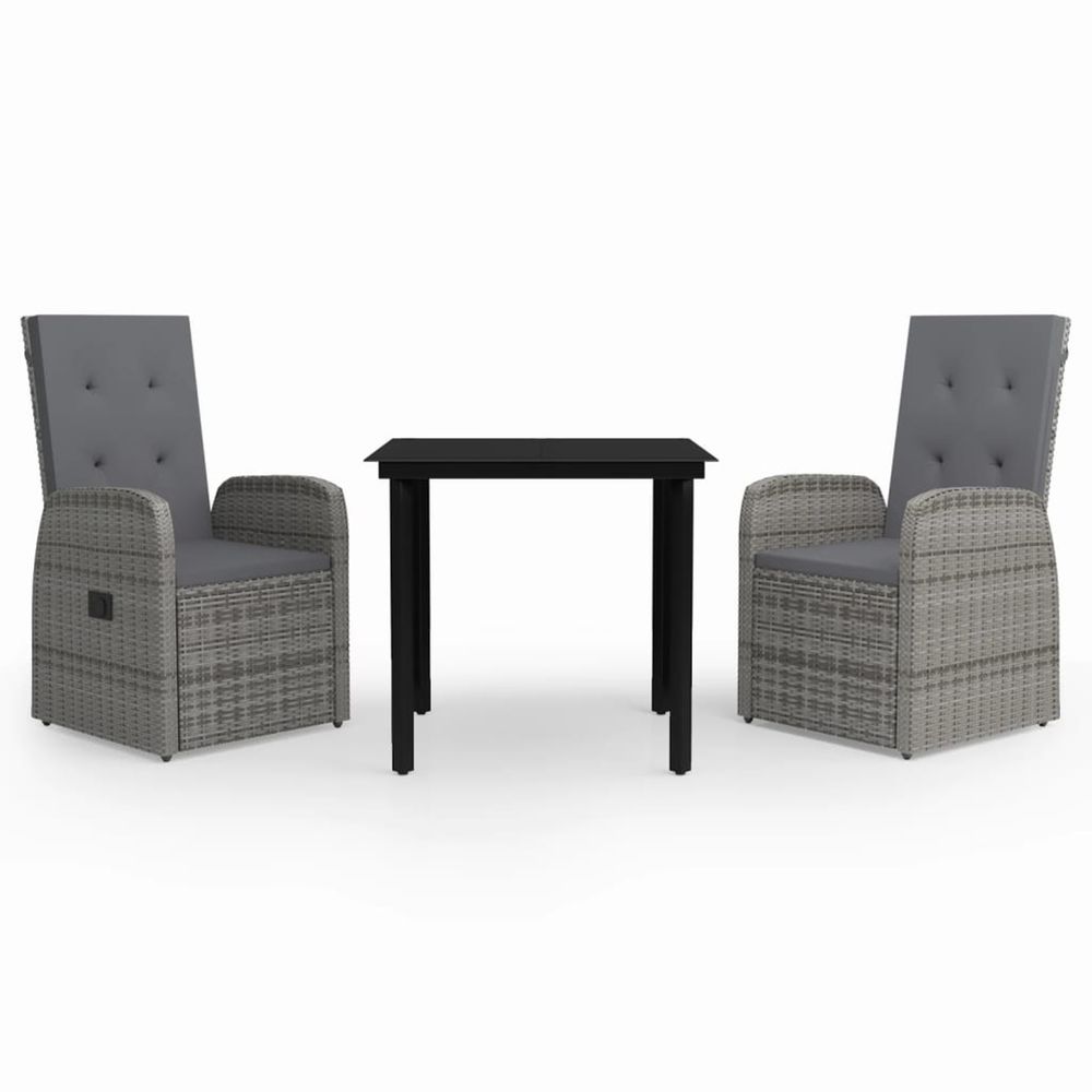 Ensemble à manger de jardin avec coussins 3 pcs gris