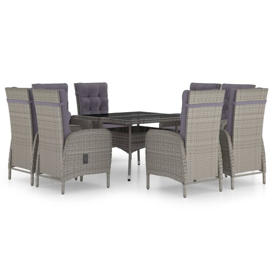 Ensemble à manger de jardin 9 pcs résine tressée et verre gris