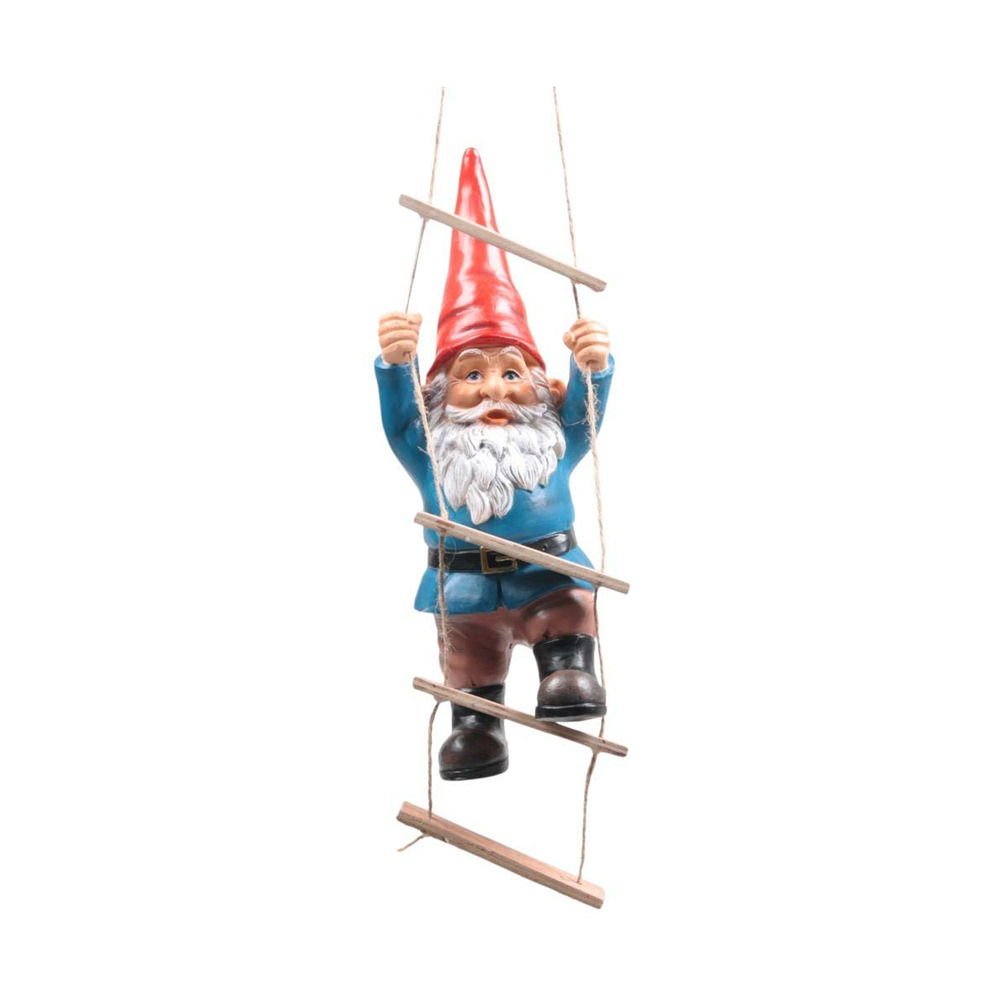 Nain de jardin montant à l'échelle en résine