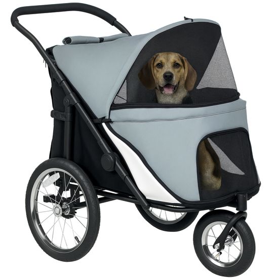 Poussette chien chat tissu oxford promenades plein air roues tout terrain gris