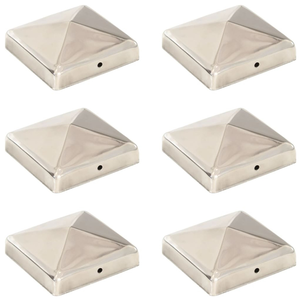 Bouchons de poteau de clôture pyramidaux 6 pcs inox 91x91 mm