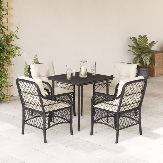 Ensemble à manger de jardin coussins 5pcs noir résine tressée