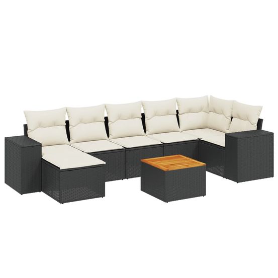 Salon de jardin 8 pcs avec coussins noir résine tressée