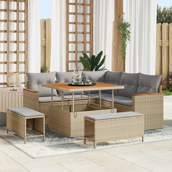 Ensemble de canapé de jardin 8 pcs beige polyrotin