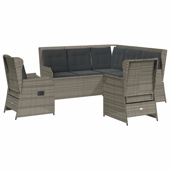 Salon de jardin 5 pcs avec coussins gris résine tressée