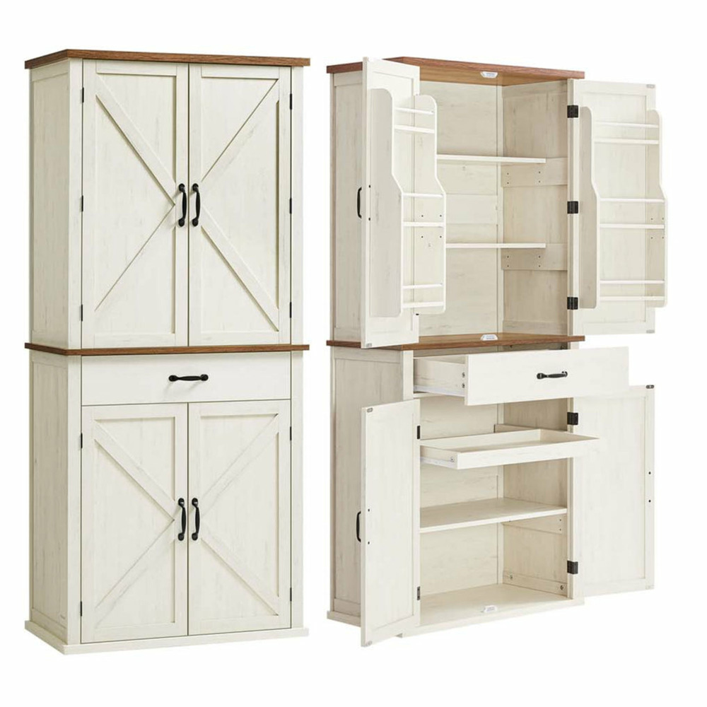 Buffet haut cuisine meuble de rangement armoire vaisselier 40 x 76 x 178 cm grand espace avec un tiroir 4 planches réglables