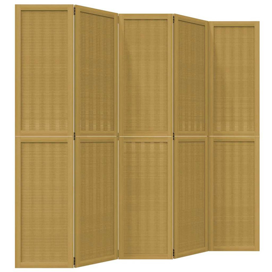 Cloison de séparation 5 panneaux marron bois paulownia massif