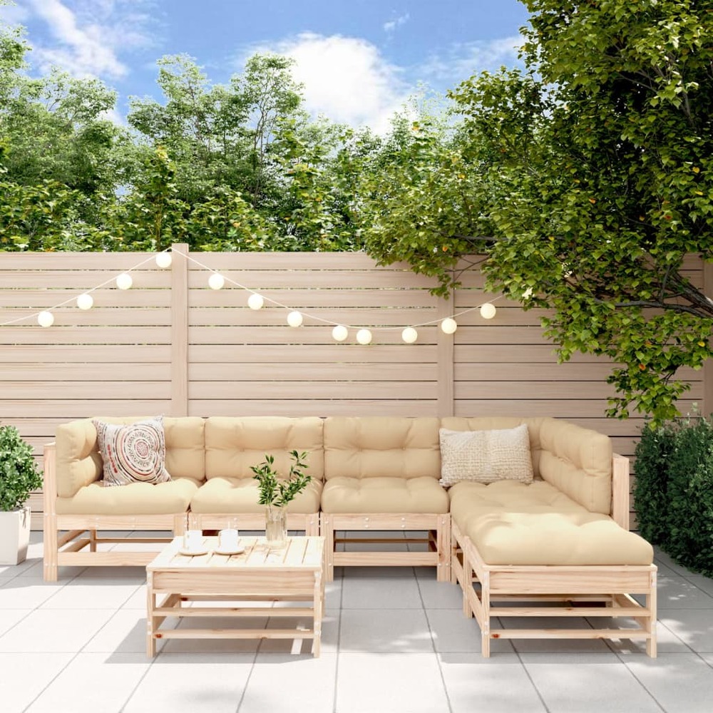 Salon de jardin 7 pcs avec coussins bois massif