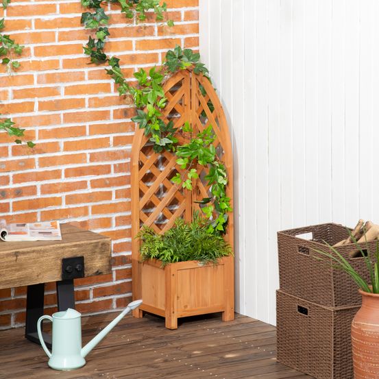 Jardinière treillis bois pour jardin balcon plantes grimpantes marron 32x32x108cm