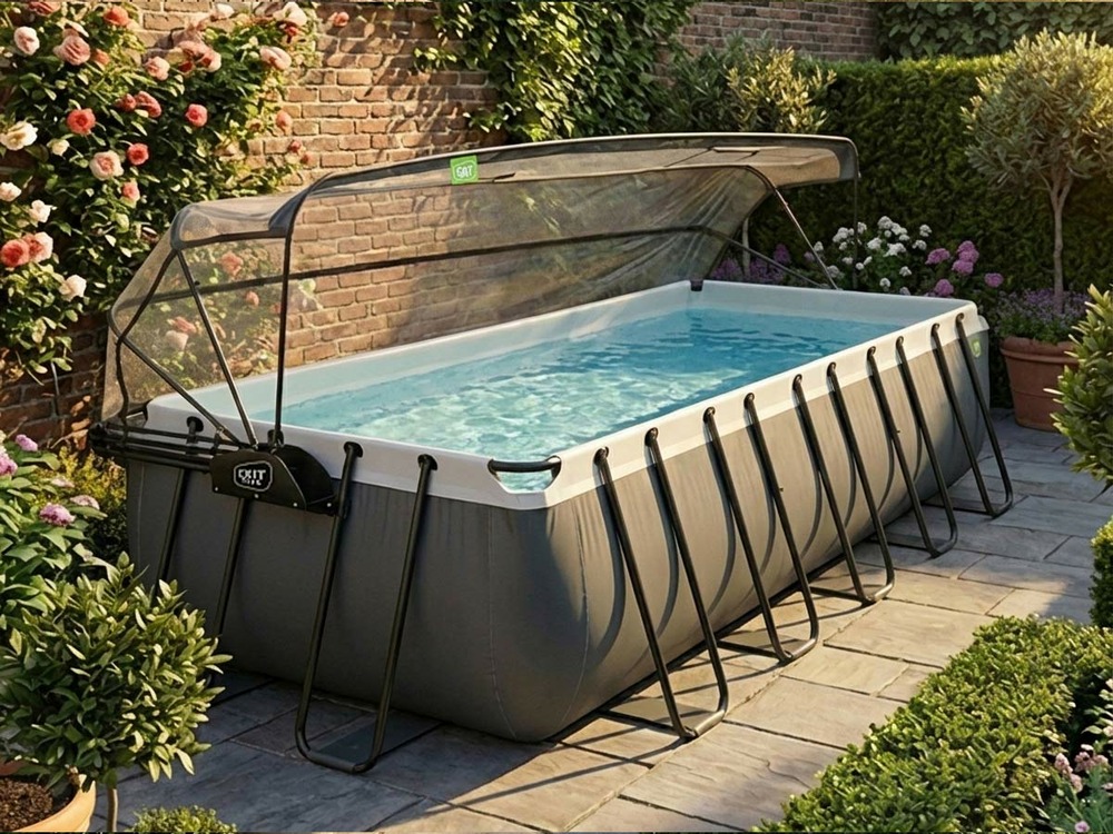 Piscine tubulaire black leather rectangulaire 5,40 x 2,50 x 1,22 m avec dôme