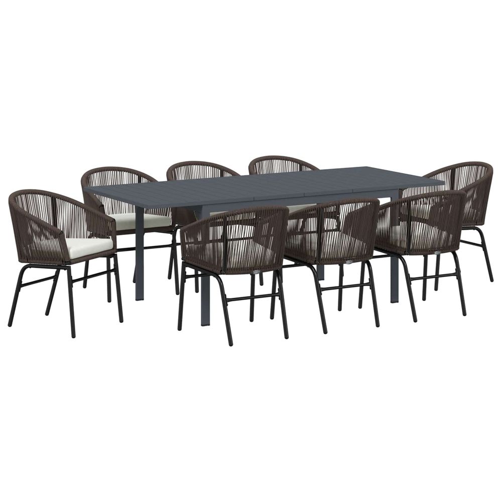 Ensemble de salle à manger pour jardin 9 pc marron polyrotin