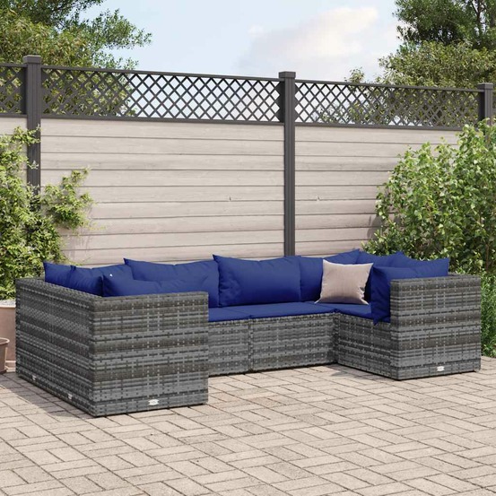 Salon de jardin 6 pcs avec coussins gris résine tressée
