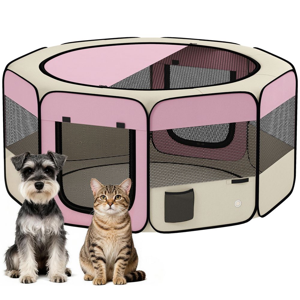 Grand parc pliable pour animaux tissu oxford portable pour chien et chat imperméable pop-up ø120 cm rose