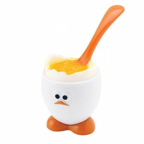 Coquetier enfant et sa cuillère - tête d'oeuf joie