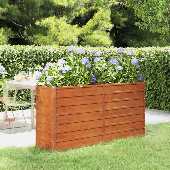 Grande jardinière haute en acier corten rouillé 160x40x77 cm