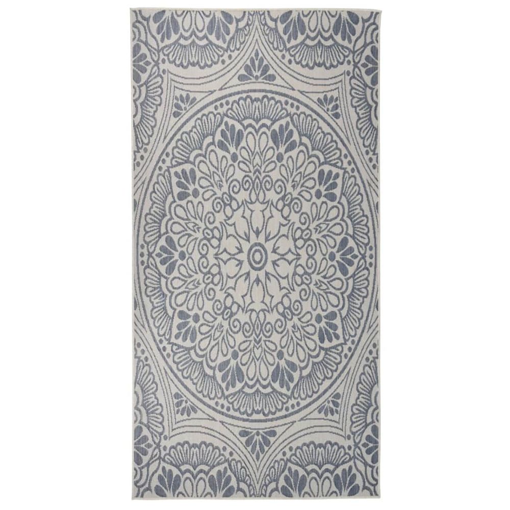Tapis à tissage plat d'extérieur 100x200 cm motif bleu