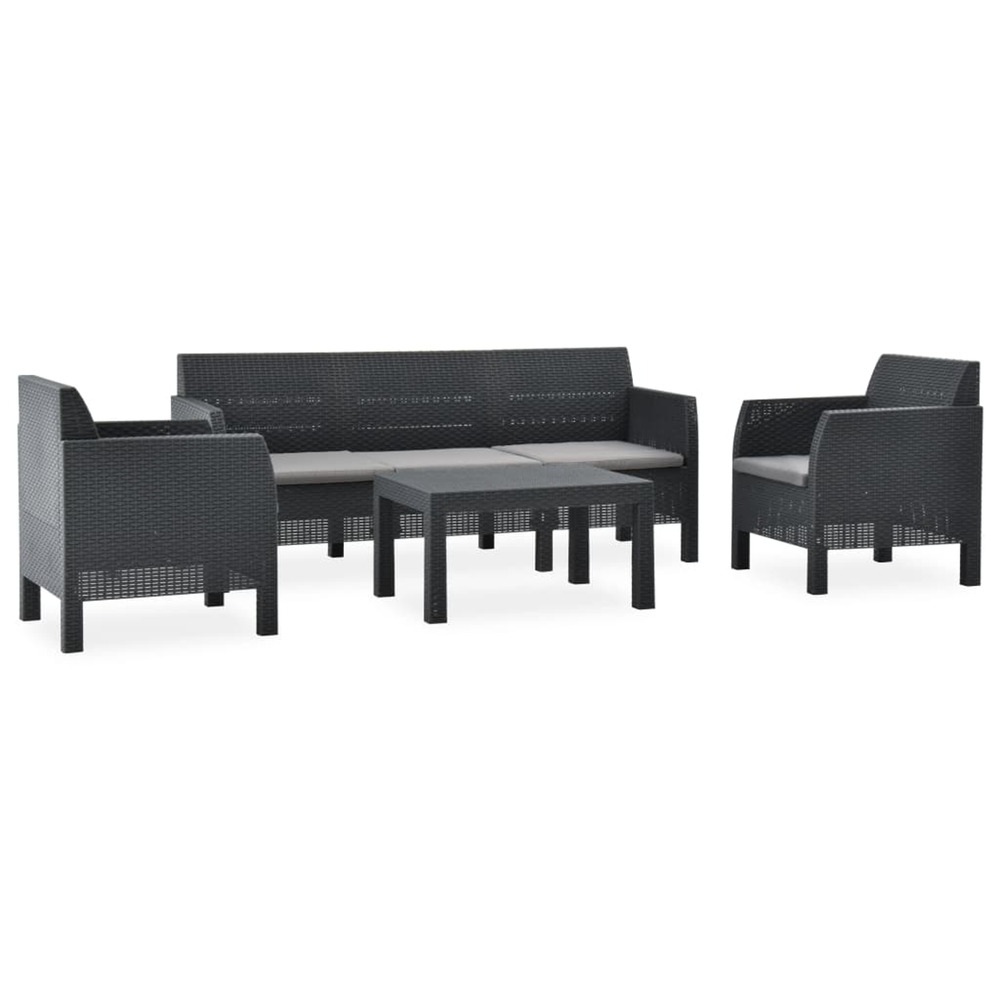 Salon de jardin 4 pcs avec coussins pp rotin anthracite