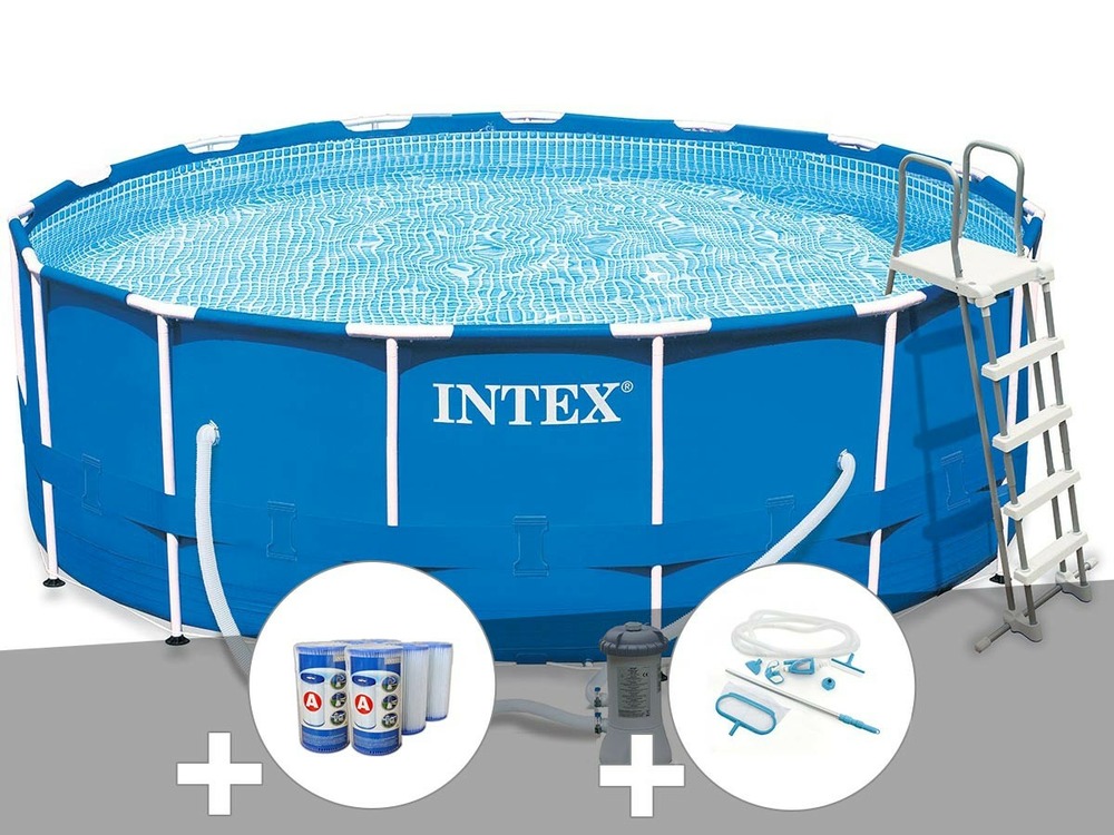 Kit piscine tubulaire metal frame ronde 4,57 x 1,22 m + 6 cartouches de filtrat