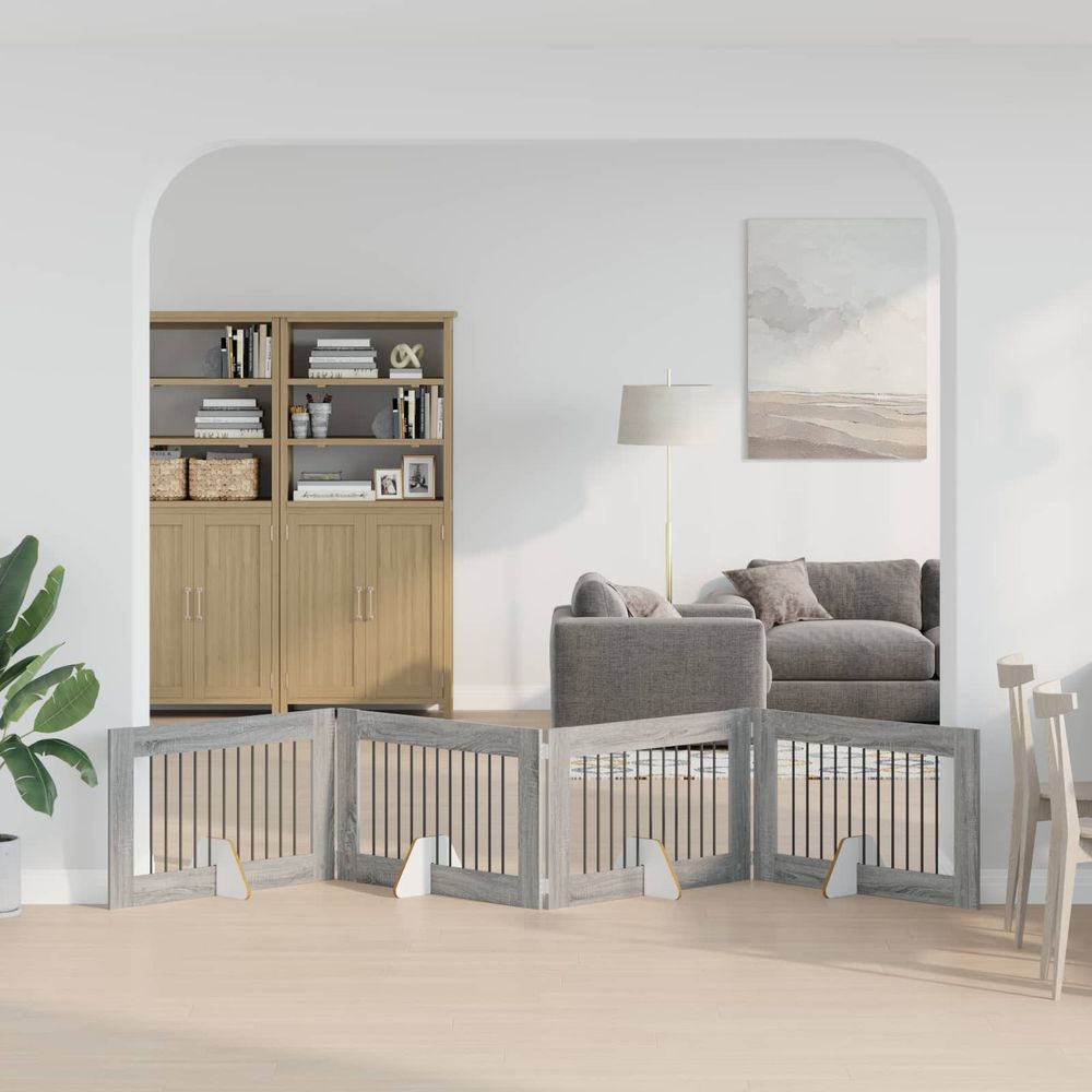 Barrière de sécurité pour chien en bois intérieur modulable 401cm gris sonoma
