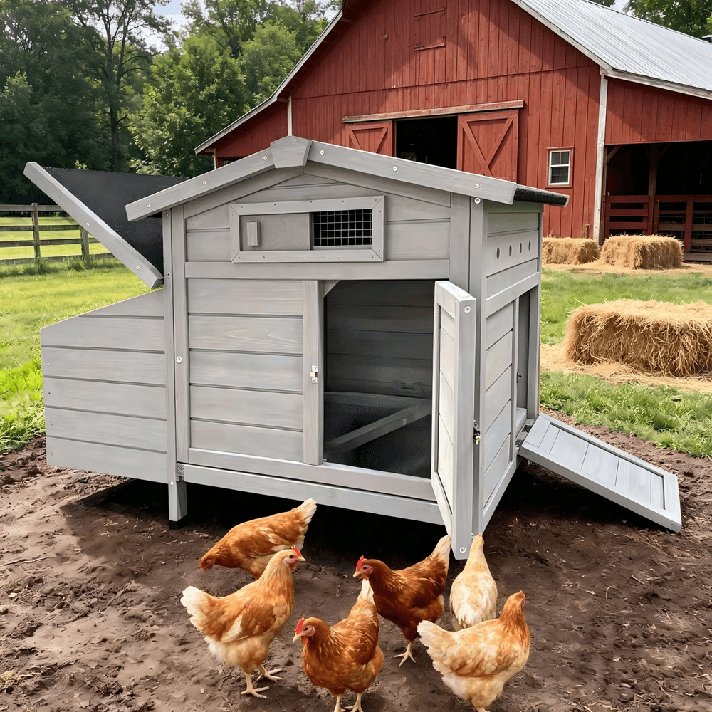 Poulailler surélevé en bois gris 104,5 x 52 x 71,3 cm pour 1 à 3 poules avec pondoir sécurisé