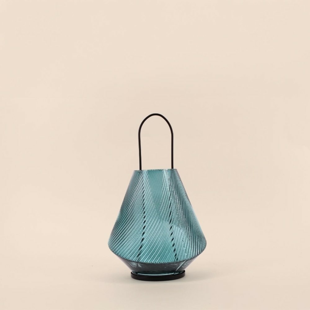 Lanterne design en verre vert 30cm