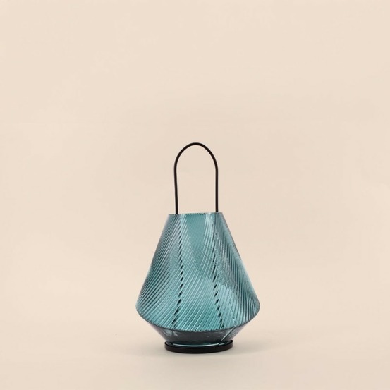 Lanterne design en verre vert 30cm