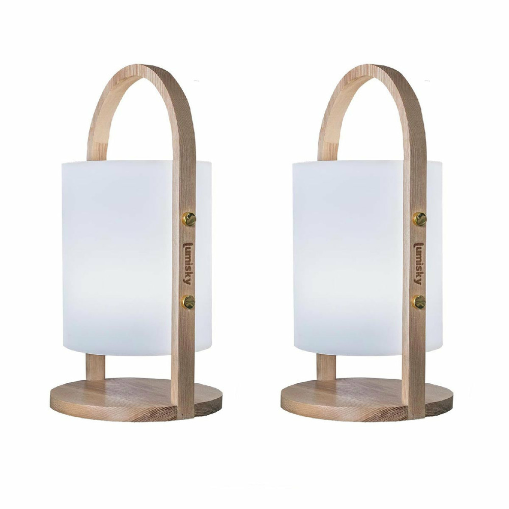 Lot de 2 lanternes sans fil led woody bois bois h37cm