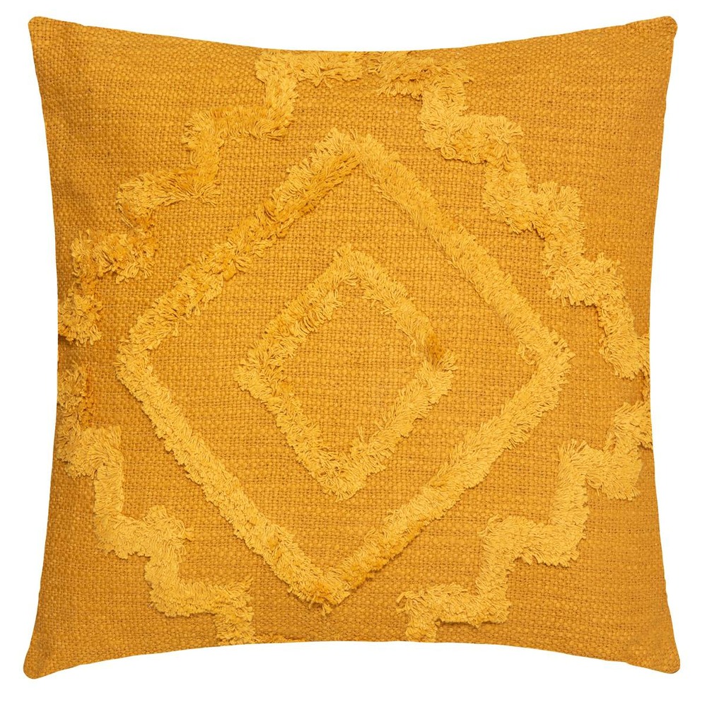 Coussin inca en coton tufté jaune moutarde 40x40 cm