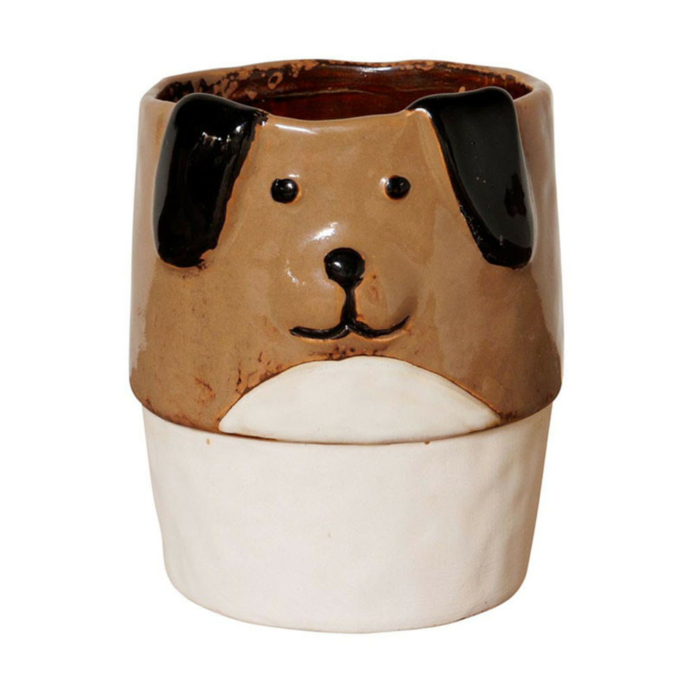 Cache pot sculpture chien en céramique émaillée 13x11cm