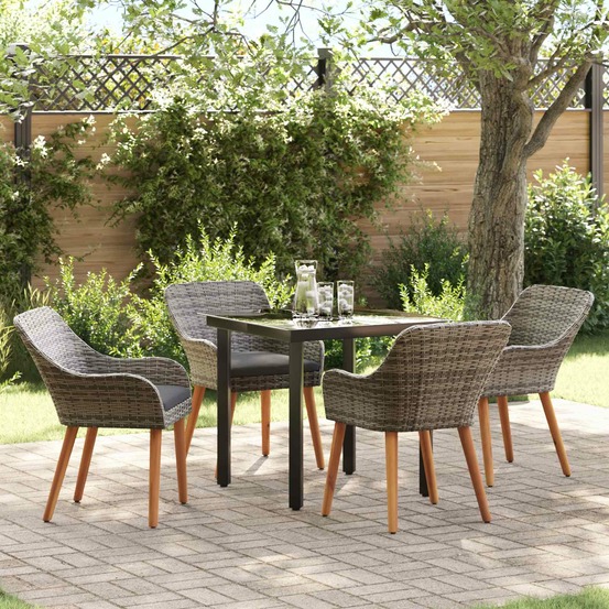 Ensemble de salle à manger pour jardin 5 pcs gris polyrotin
