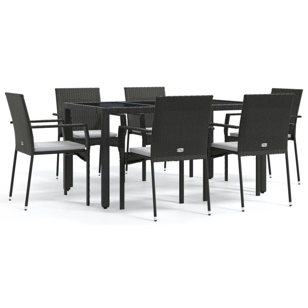 Ensemble à manger de jardin coussins 7pcs noir résine tressée
