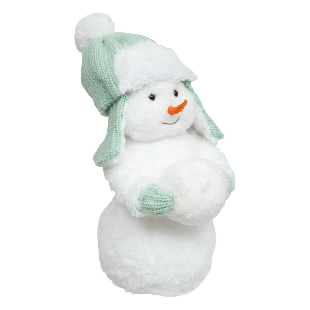 Déco de noël bonhomme de neige en habit vert pastel h 33 cm