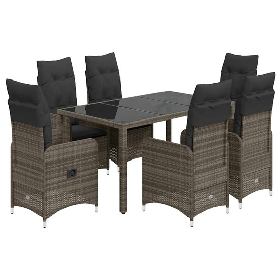 Ensemble de bistro de jardin 7 pcs coussins gris poly rotin