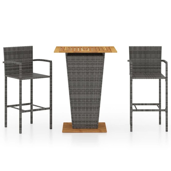 Ensemble de bar de jardin 3 pcs gris