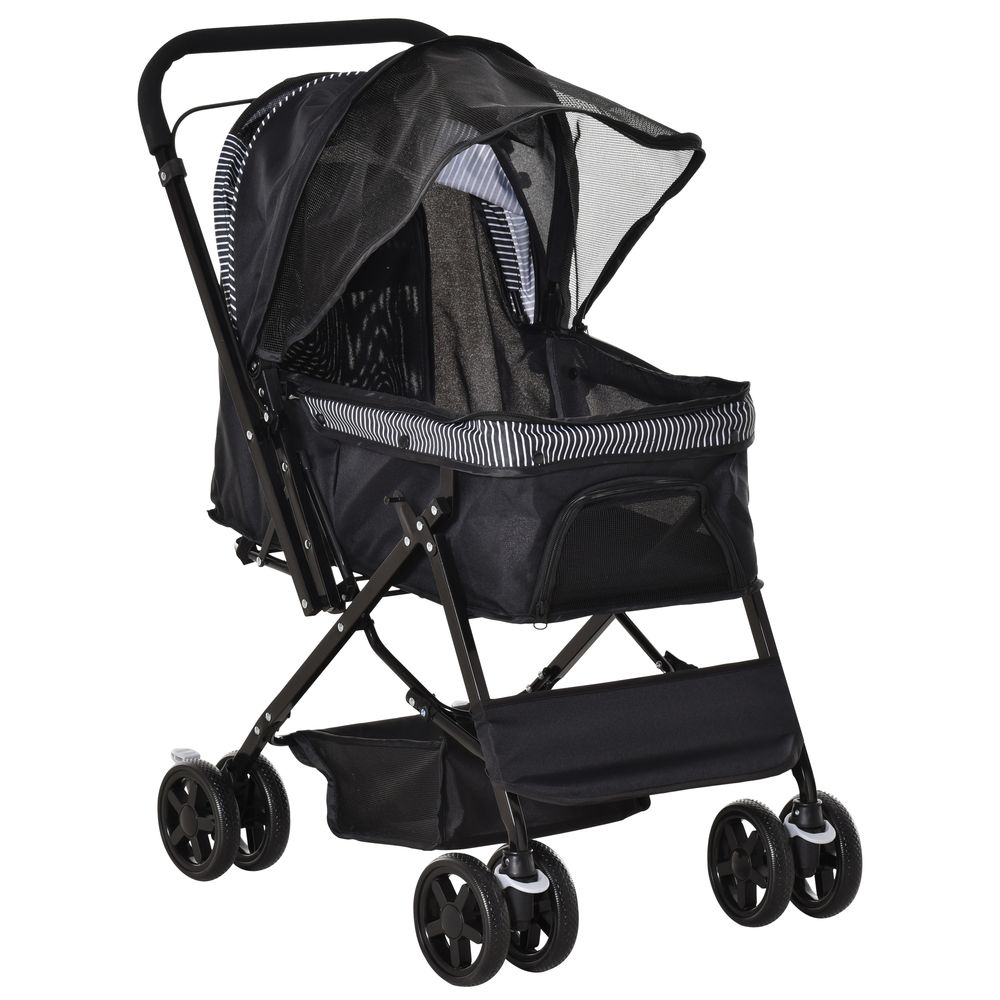 Poussette pour chien acier oxford petits animaux guidon réversible 76cm noir
