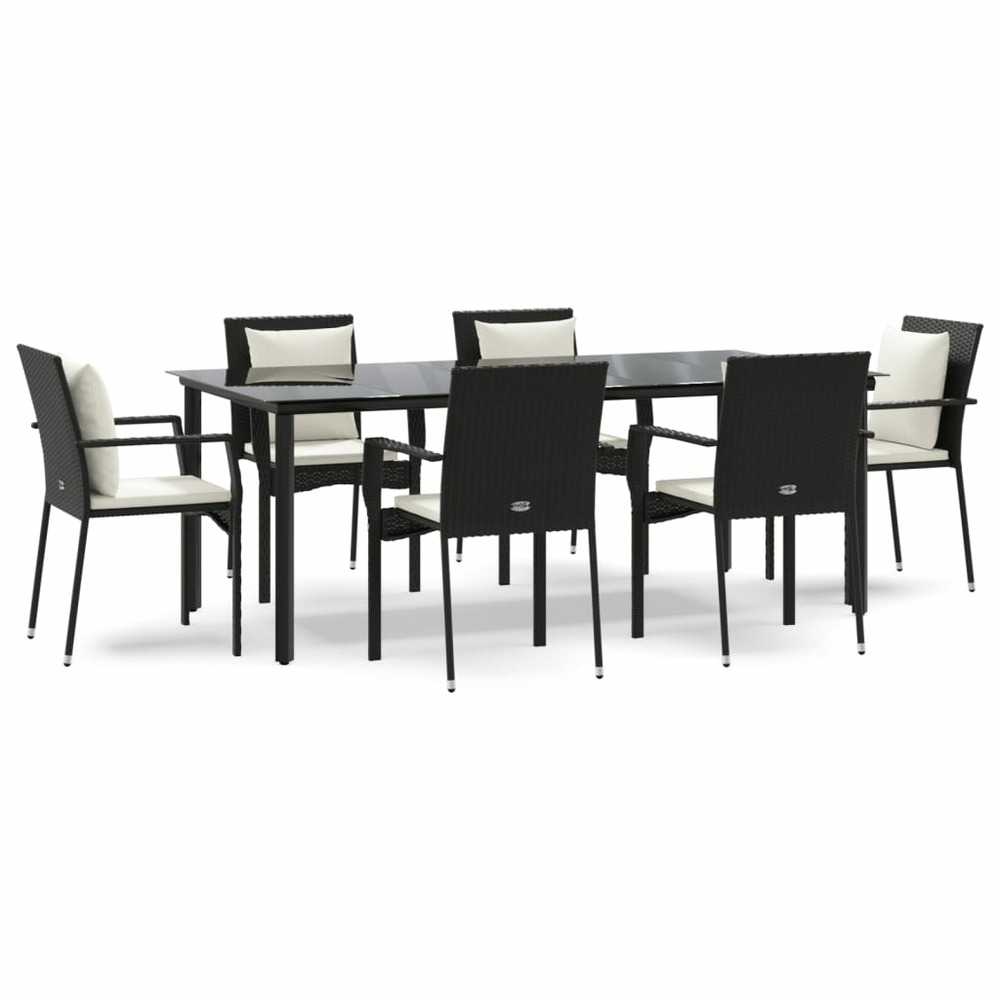 Ensemble à manger de jardin coussins 7pcs noir résine tressée