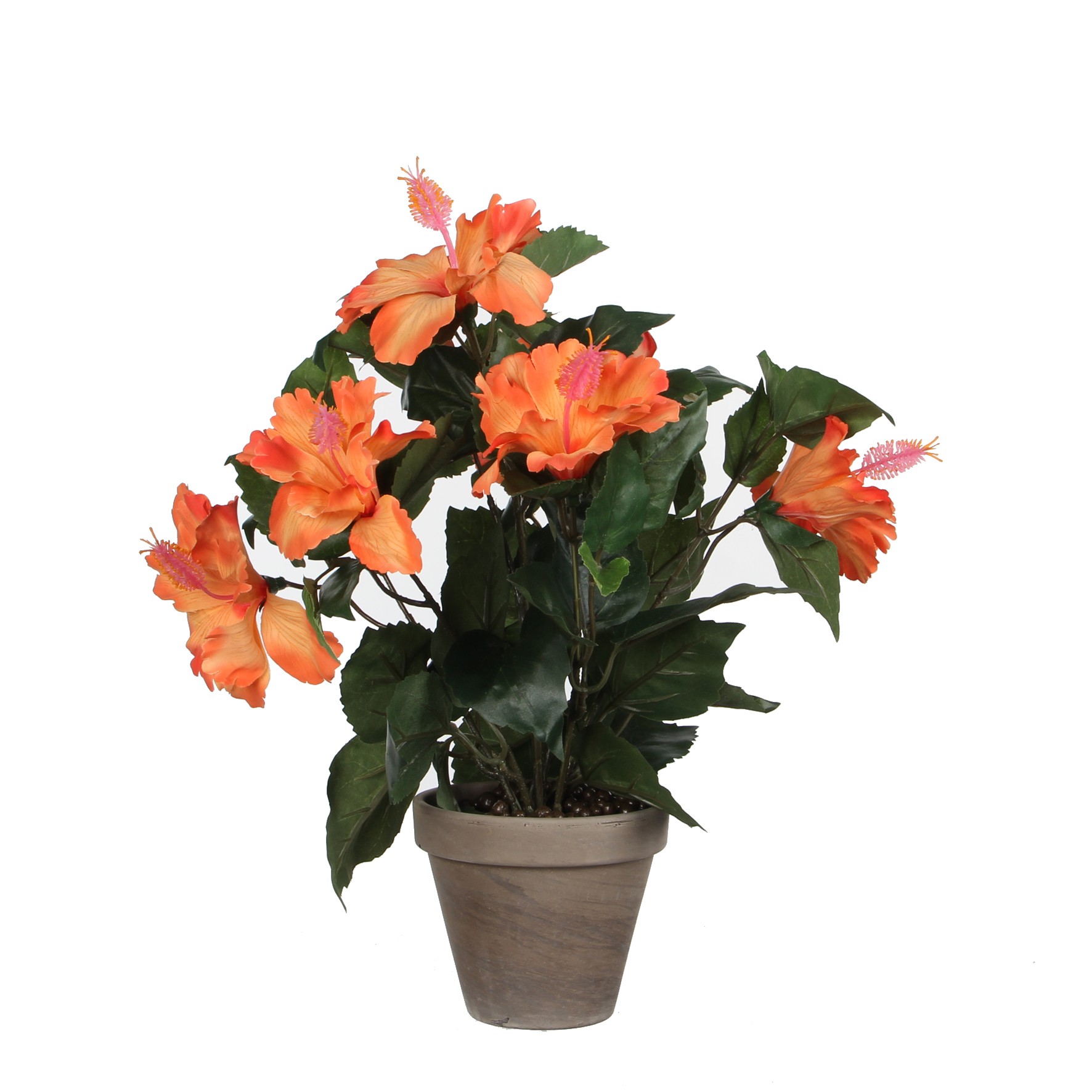 Mica decorations - hibiscus artificielle orange en pot h40